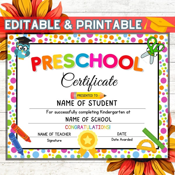 Preschool Certificate Etsy