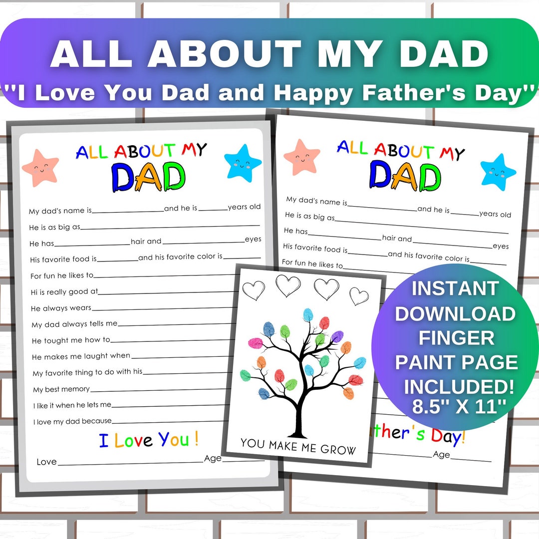 Printable All About My Dad Finger Paint Father's Day Etsy