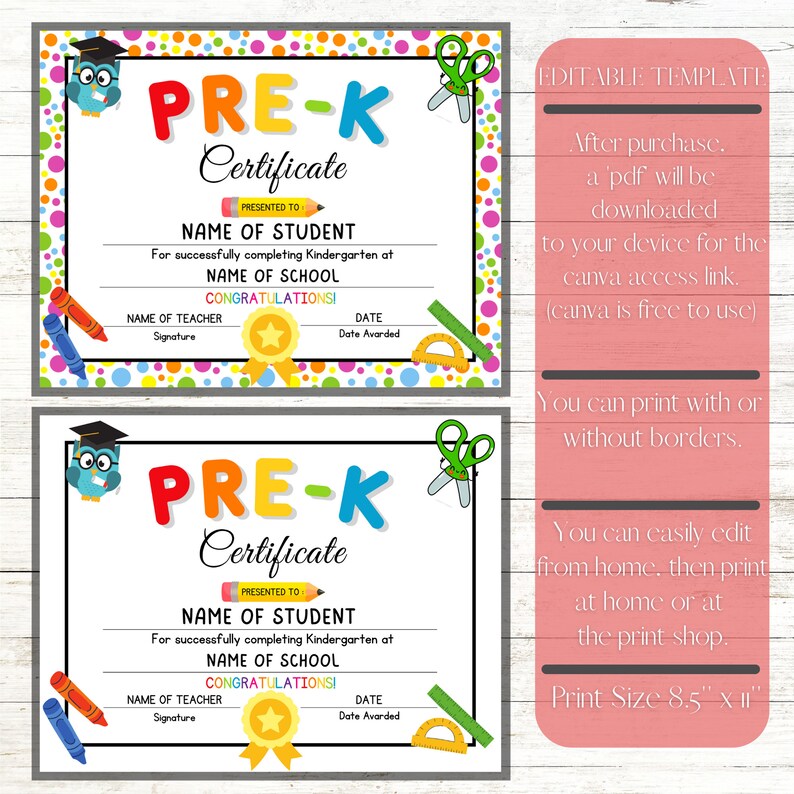 Preschool Diploma Prek Graduation Certificate Prek Etsy