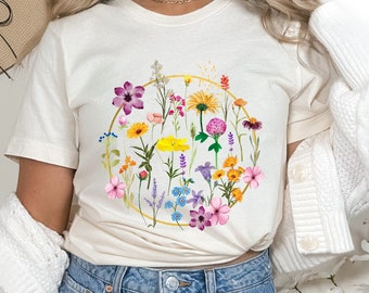 Flower Shirt Wildflower Aesthetic T-shirt Floral Graphic Tshirt Gift For Women Wild Flowers Botanical Tee Cottagecore Granola Girl Shirt