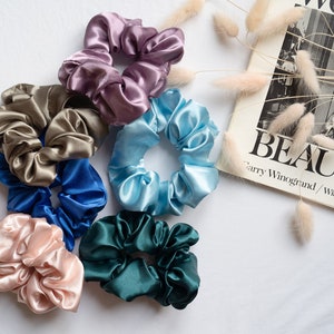 Set of 9 Luxury Scrunchies High Quality Silk Satin Hair Ties Sets, bridesmaid hair scrunchies, hair clips