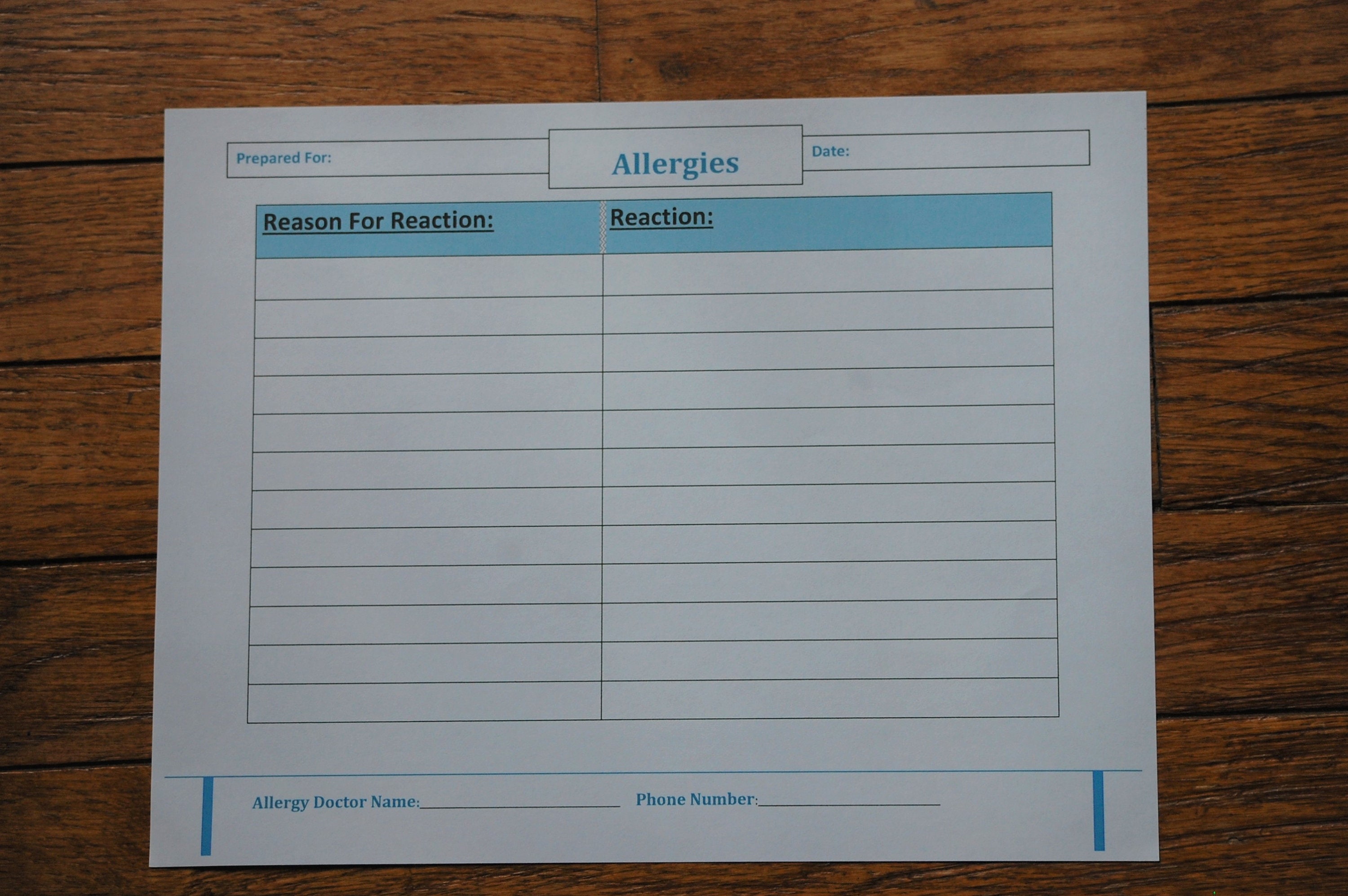 Template. Allergy, Medical, Health, Allergy List - Etsy