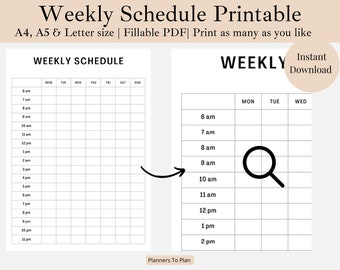 Weekly schedule planner| Student Planner | Academic Planner | Productivity Planner | Weekly Desk Planner | Hourly Schedule| Life Planner|pdf