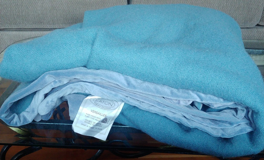 Eaton Blue Wool Blanket Double or Queen Made in France Etsy