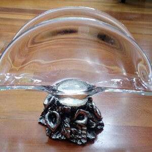 Vintage Glas Serviettenhalter mit verziertem Metallfuß im italienischen Stil, Retro Serviettenhalter, Briefhalter, einzigartige Geschenkidee