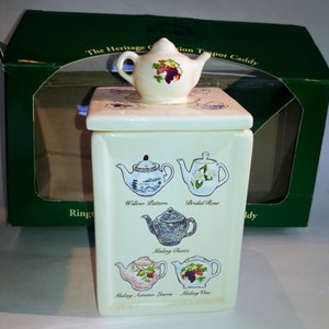 Boxed Ringtons Heritage Collection Teapot Caddy, Tea bag holder, Collectors item, Ringtone teapot design, vintage kitchenware, Wade Ceramic