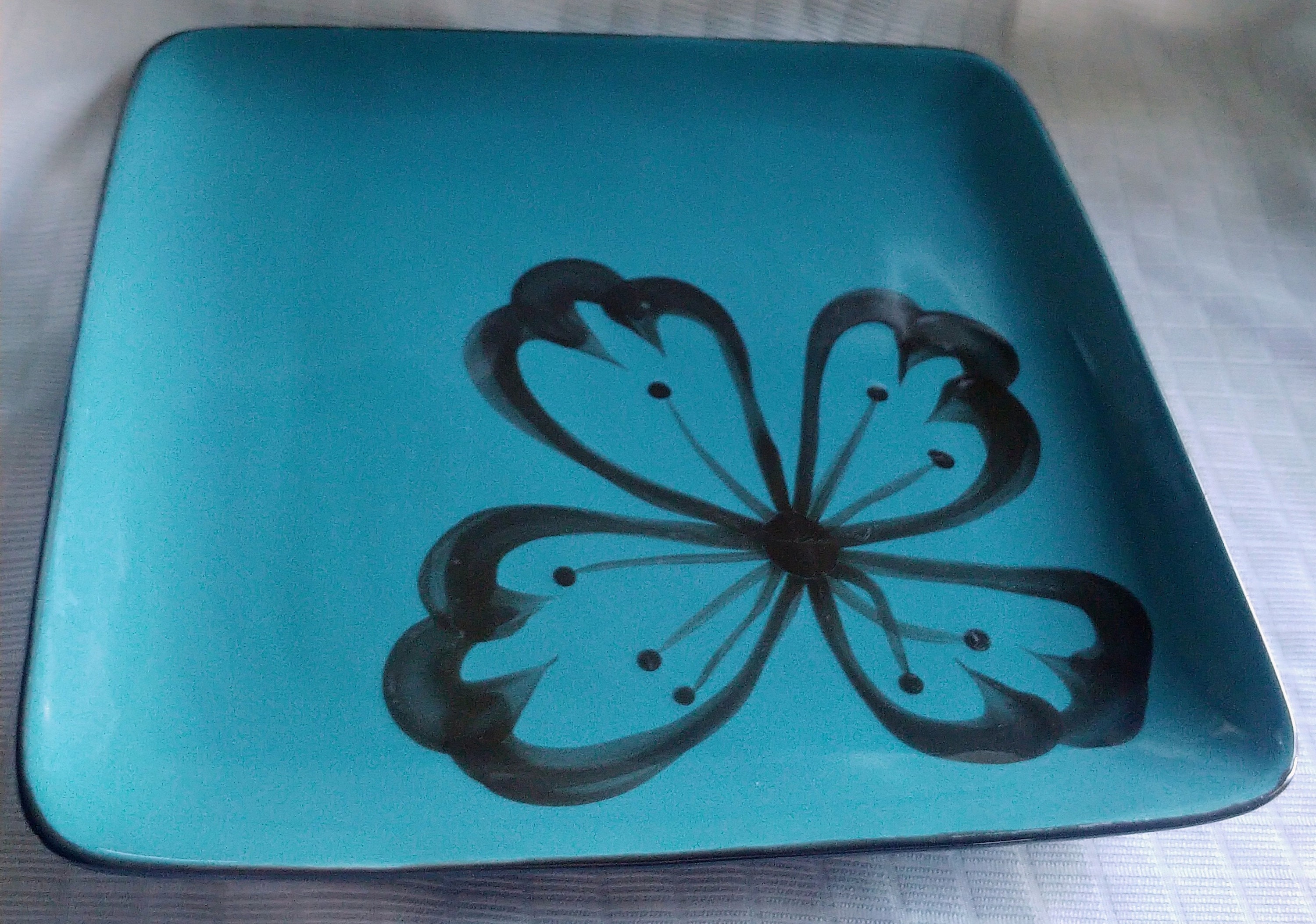 Vintage Pier 1 Hibiscus Stoneware Dinner Plate - Teal Flower Plate