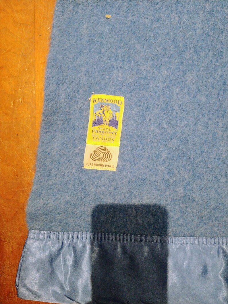 Vintage Dark Blue Kenwood Pure Virgin Wool Blanket Made in Etsy Canada