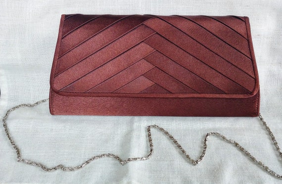 Vintage dark brown evening bag, clutch purse, bra… - image 1