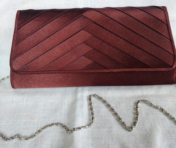Vintage dark brown evening bag, clutch purse, bra… - image 6