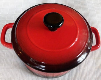 Vintage Swiss Pro miniature casserole dish in red, ceramic baking dish with lid, kitchenware