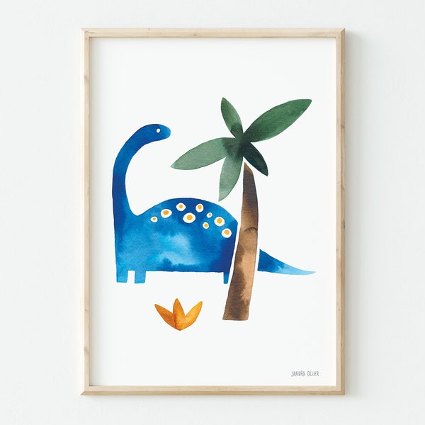 Affiche minimale pour chambre d'enfant avec un dinosaure à l'aquarelle