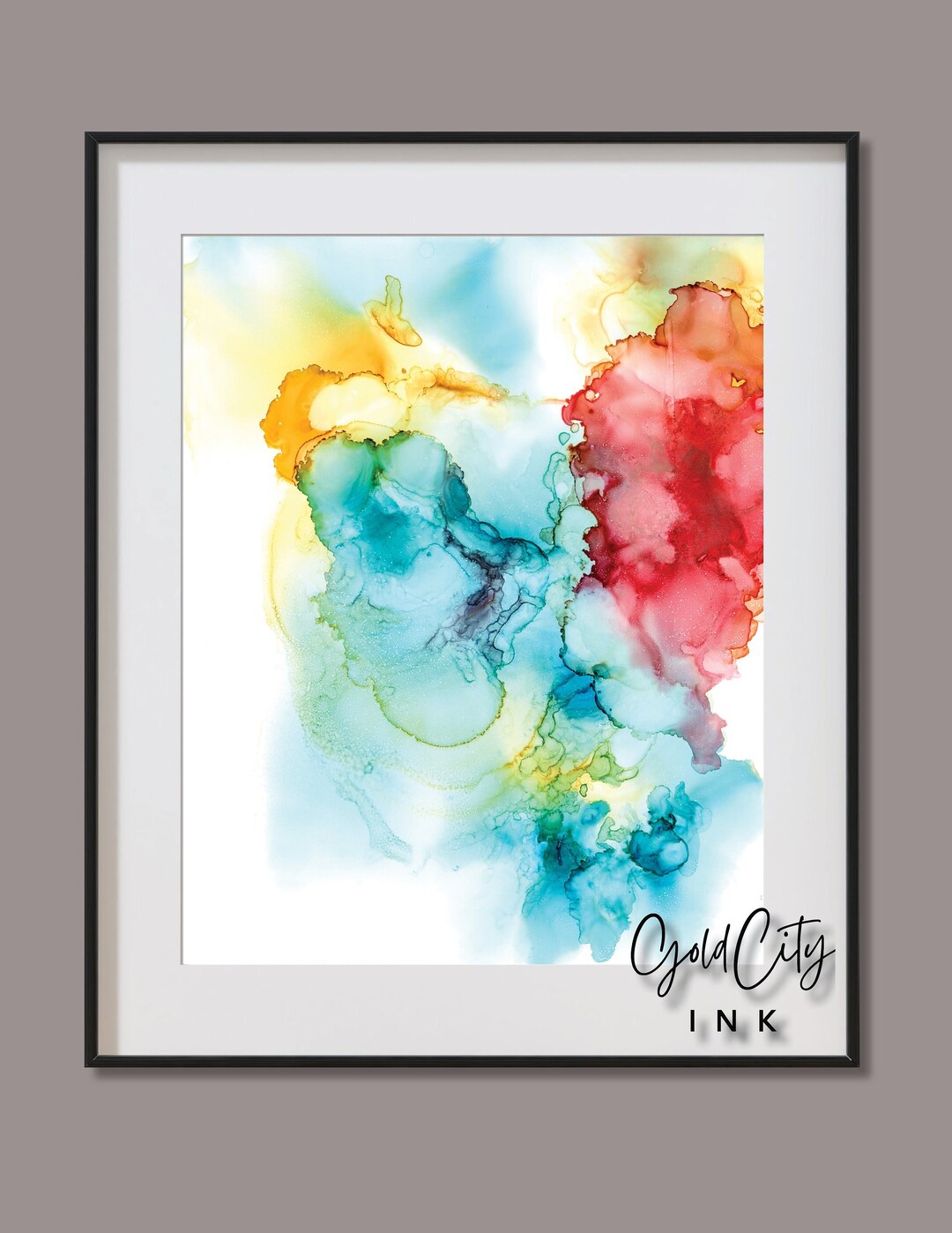 Violence of Winter, Red Blue Wall Art, Printable Art, Alcohol Ink Print
