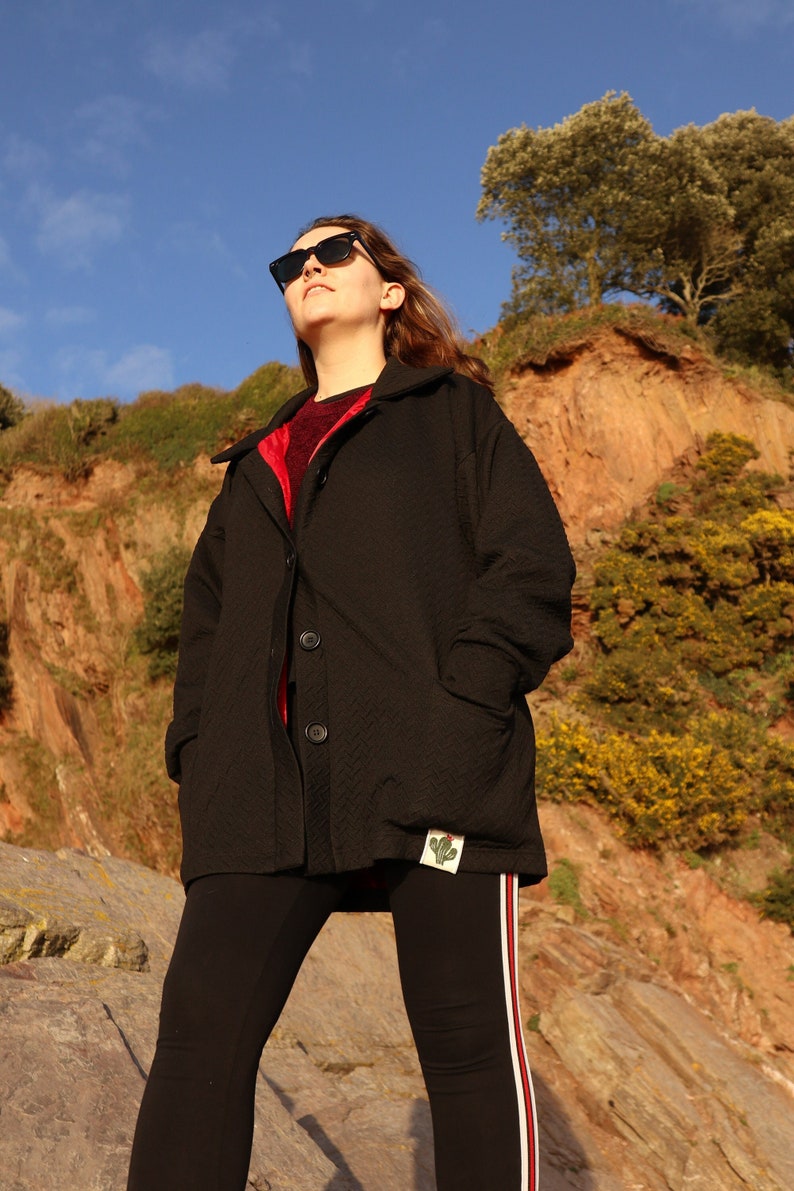 Black Casual Jacket, Organic Cotton Bomber Windbreaker Coats for Women, Streetwear Boho Vintage Jacket image 1