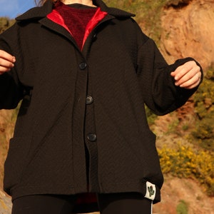 Black Casual Jacket, Organic Cotton Bomber Windbreaker Coats for Women, Streetwear Boho Vintage Jacket image 4
