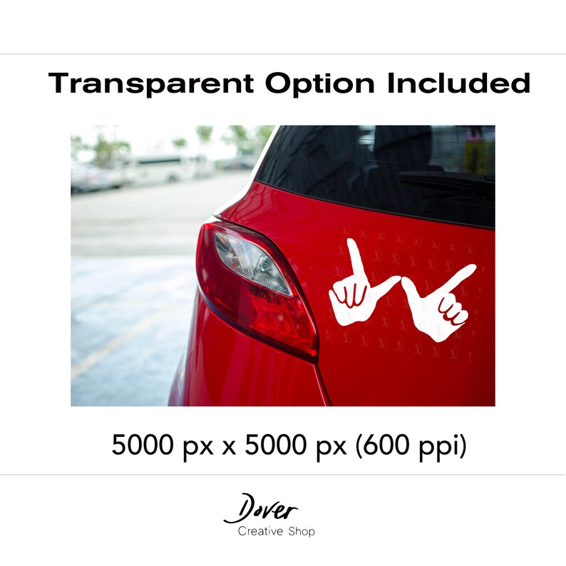 May include: A red car with a white vinyl decal of two hands making a pointing gesture. The decal is on the back of the car, above the taillight. The image is 5000 pixels by 5000 pixels and has a resolution of 600 pixels per inch.