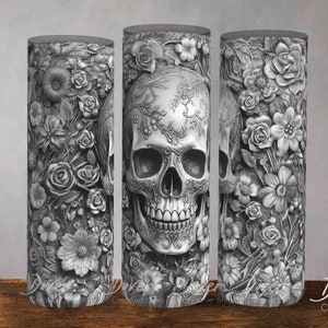 Gothic Skull & Flowers Tumbler Template: Memento Mori PNG (Digital Download)