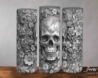 Gothic Skull & Flowers Tumbler Template: Memento Mori PNG (Digital Download)