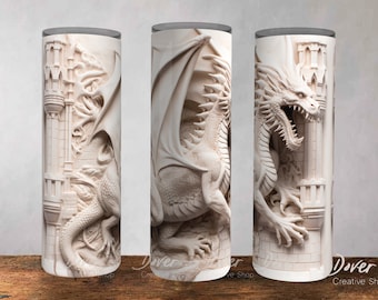 3D Dragon Tumbler Wrap: Fairy Tale Castle PNG, Sublimation Design (Digital Download)