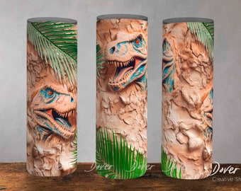 3D Dinosaur Tumbler Wrap: Tyrannosaurus Rex PNG, Sublimation Design (Digital Download)