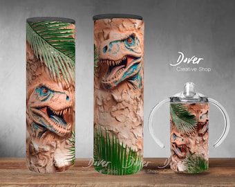 3D Tyrannosaurus Rex Tumbler Wrap: Seamless Dinosaur PNG (Digital Download)