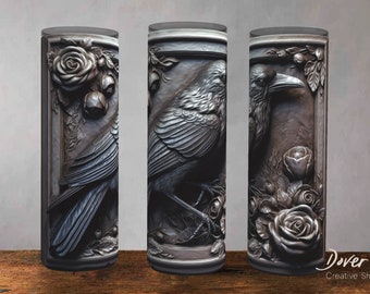 Gothic Raven & Flowers Tumbler Template: Memento Mori PNG (Digital Download)