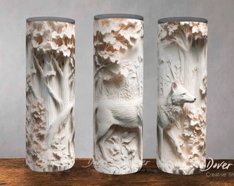 3D White Fox Tumbler Wrap: Seamless PNG Sublimation (Digital Download)
