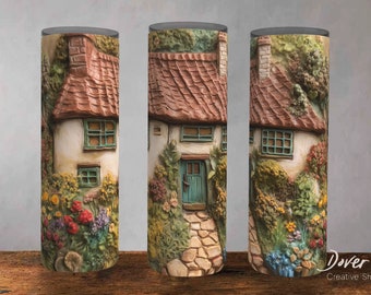 3D English Cottage Tumbler Template: Botanical Cottagecore (PNG Digital Download)