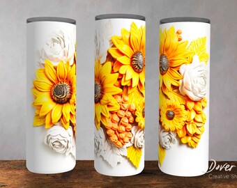 3D Floral Sunflower Tumbler Sublimation Design (Digital Download)