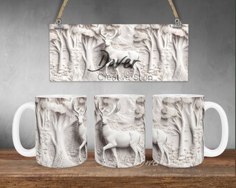 3D White Deer Mug Template: Sublimation Designs (PNG Digital Download)