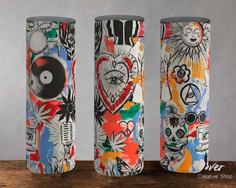 Boho Eclectic Collage Tumbler Design: Sugar Skull, Oracle Eye (Digital Download)