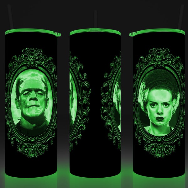Frankenstein and Bride of Frankenstein Clipart and 20 oz skinny Tumbler Set, Sublimation PNG Digital Download Gothic Horror Momento Mori