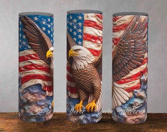 3D Bald Eagle Tumbler Sublimation Template: Patriotic 4th of July (Digital Download)