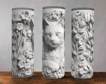 Vintage Tabby Cat Tumbler Wrap: Cottagecore 3D PNG (Digital Download)