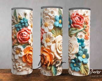 3D Floral Tumbler Wrap: Botanical Cottagecore Design (Digital Download)