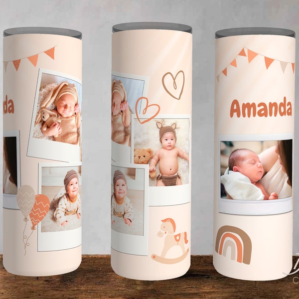 Baby Photo Tumbler Template | Neutral, Minimalist Baby Photo Tumbler Wrap | Sublimation for 20oz Skinny, Straight | PNG DIGITAL DOWNLOAD