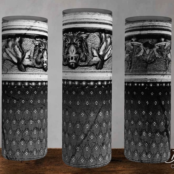 Seamless Medieval Motif, Gothic , Steampunk, Baroque, Design Sublimation for 20oz Skinny Tumbler, PNG