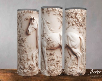 3D White Horse Tumbler Wrap: Stallion PNG, Sublimation Design (Digital Download)