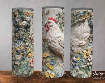 Rustic Chicken Floral Tumbler Wrap: Cottagecore Sublimation (PNG Digital Download)
