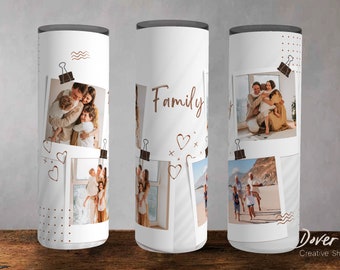 Family Photo Collage Tumbler Template: 20oz Skinny Tapered PNG (Digital Download)