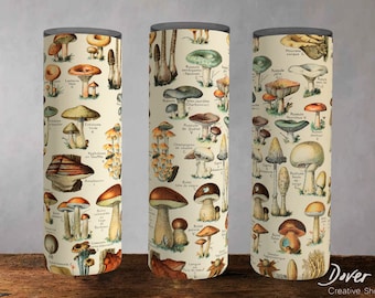 Seamless Vintage Mushrooms, Aesthetic Sublimation Tumbler Wrap | Digital Download for 20oz Skinny Tumbler, PNG