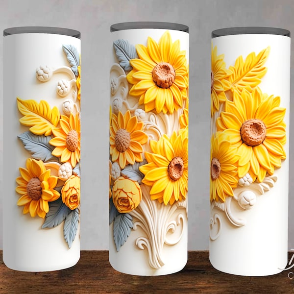 3D Floral,  Sunflower, Add Your Own Text, Gift for Her, Mother's Day | Sublimation  for Straight & Tapered 20 oz Tumbler