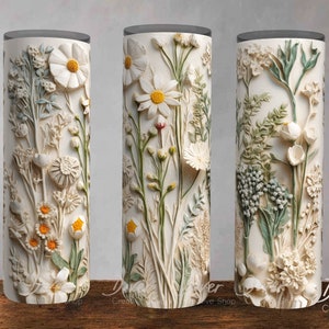 Seamless 3D White Floral Tumbler Wrap | Botanical, Cottagecore, Wedding Design | Sublimation  for Straight & Tapered 20 oz Tumbler