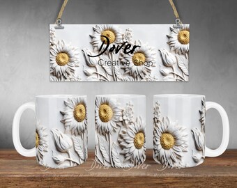 3D Sunflower Mug Sublimation Template: 11oz/15oz PNG Designs (Digital Download)