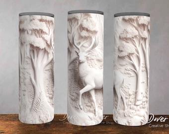 3D White Deer Tumbler Wrap: Hunter Gift Sublimation (Digital Download)