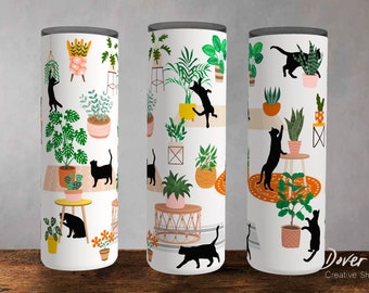 Cats and Plants Tumbler Wrap: Plant Lover Gift (Digital PNG File)