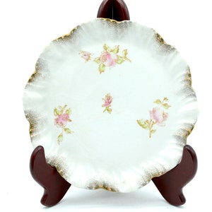 Antique Scalloped Rose Plate, Victorian Style Pink Floral Dish, Cottagecore Vanity Decor, Romantic Coquette Porcelain Accent Plate