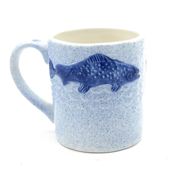 Unique Crazy Fun Blue Salmon Coffee Mug, Funny Gift For Fisherman, Coastal Fish Home Decor, Nautical Theme Kitchen, Light Weight Fishing Cup