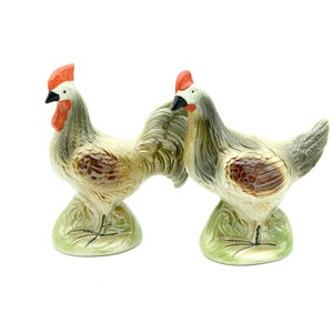 Vintage Chicken Figurines, Farmhouse Rooster and Hen Pair, Country Cottagecore Shelf Decor, Brazil Ceramic Chickens, Farm Home Decor