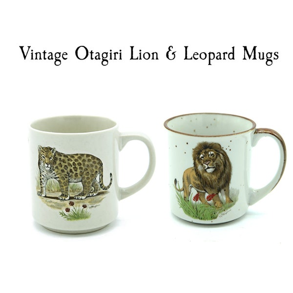 Vintage Lion Coffee Mug, Otagiri Speckled Japanese Stoneware Tea Cup, African Animals, Leopard, Gift For Coffee Lover, Animal Mug Collector